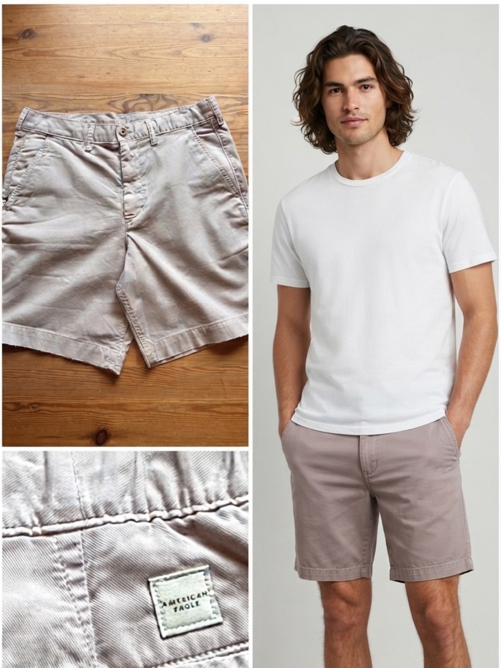 American Eagle Mens Bermuda Shorts 31 Stretch Chinos Distressed Pink M 8.5-inch